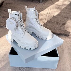 Prada Monolith White Combat Boots